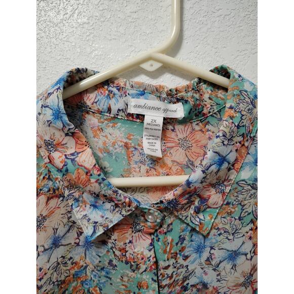 AMBIANCE APPAREL Womens Semi Sheer Floral Sleeveless Top Hi Low Split Back 2X - Picture 5 of 11